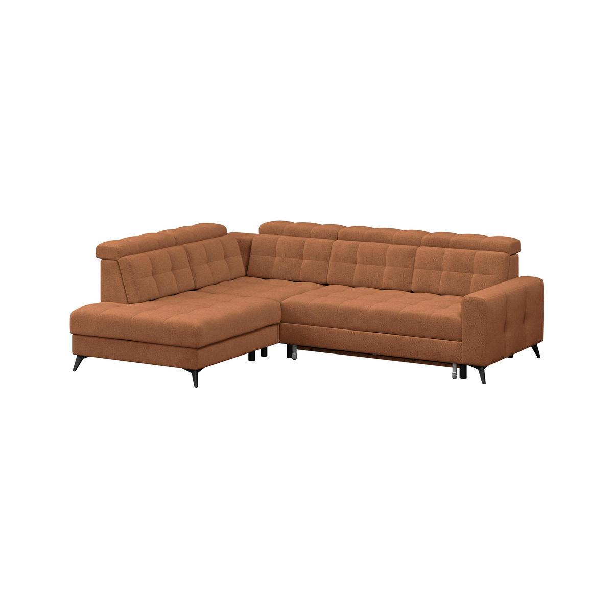 ECKSOFA BARLETTA NEW Terracotta Velours Bettkasten, Kopfteilverstellung, Sitztiefenverstellung, Liegefläche im Originalstoff  - Terracotta/Schwarz, ROMANTIK / LANDHAUS, Textil/Metall (228/289cm) - MID.YOU