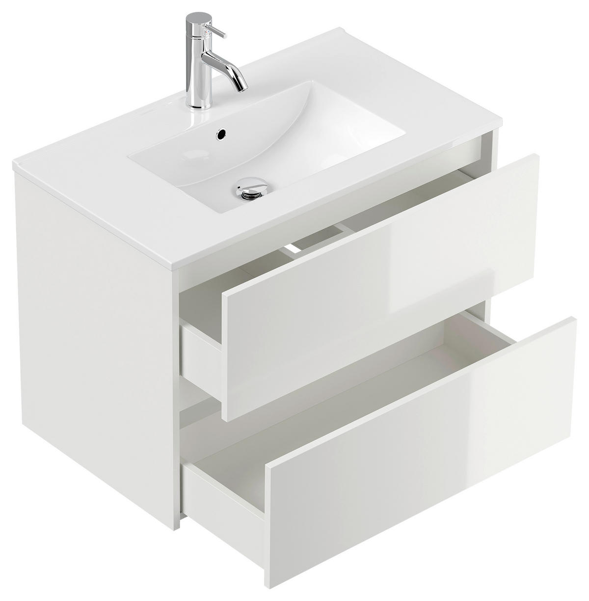 BADEZIMMER 2-teilig  in 80 cm  - Weiß Hochglanz/Weiß, Basics, Keramik/Holzwerkstoff (80cm) - MID.YOU