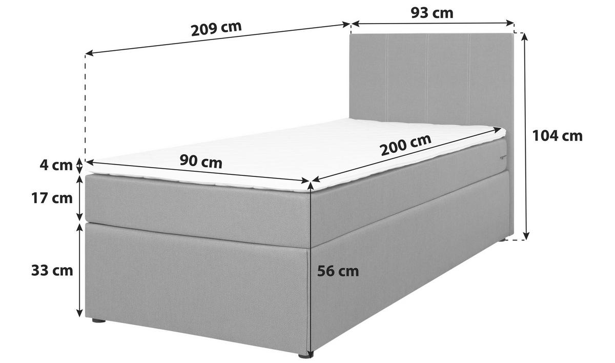 BOXBETT 90/200 cm  in Grau  - Schwarz/Grau, Basics, Kunststoff/Textil (90/200cm) - P & B