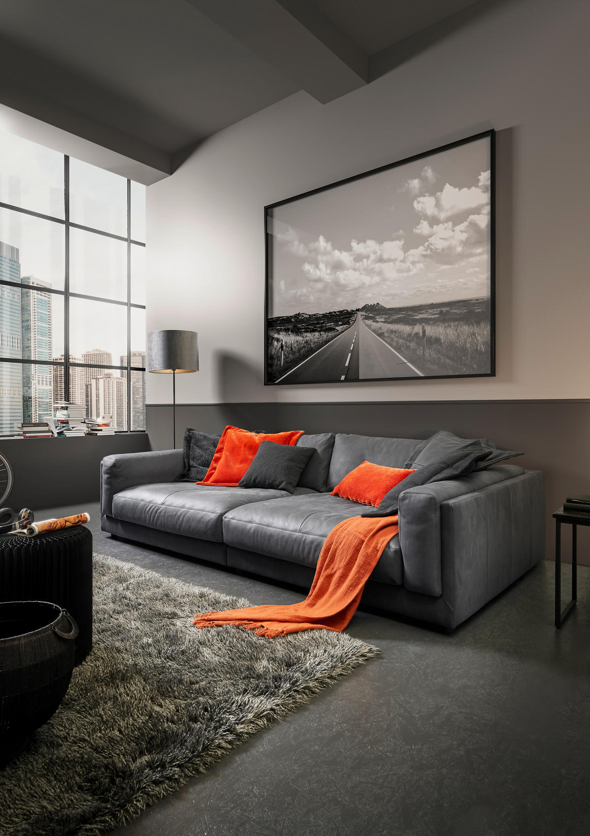BIGSOFA Echtleder Anthrazit  - Anthrazit/Schwarz, Design, Leder/Kunststoff (294/85/150cm) - Pure Home Lifestyle
