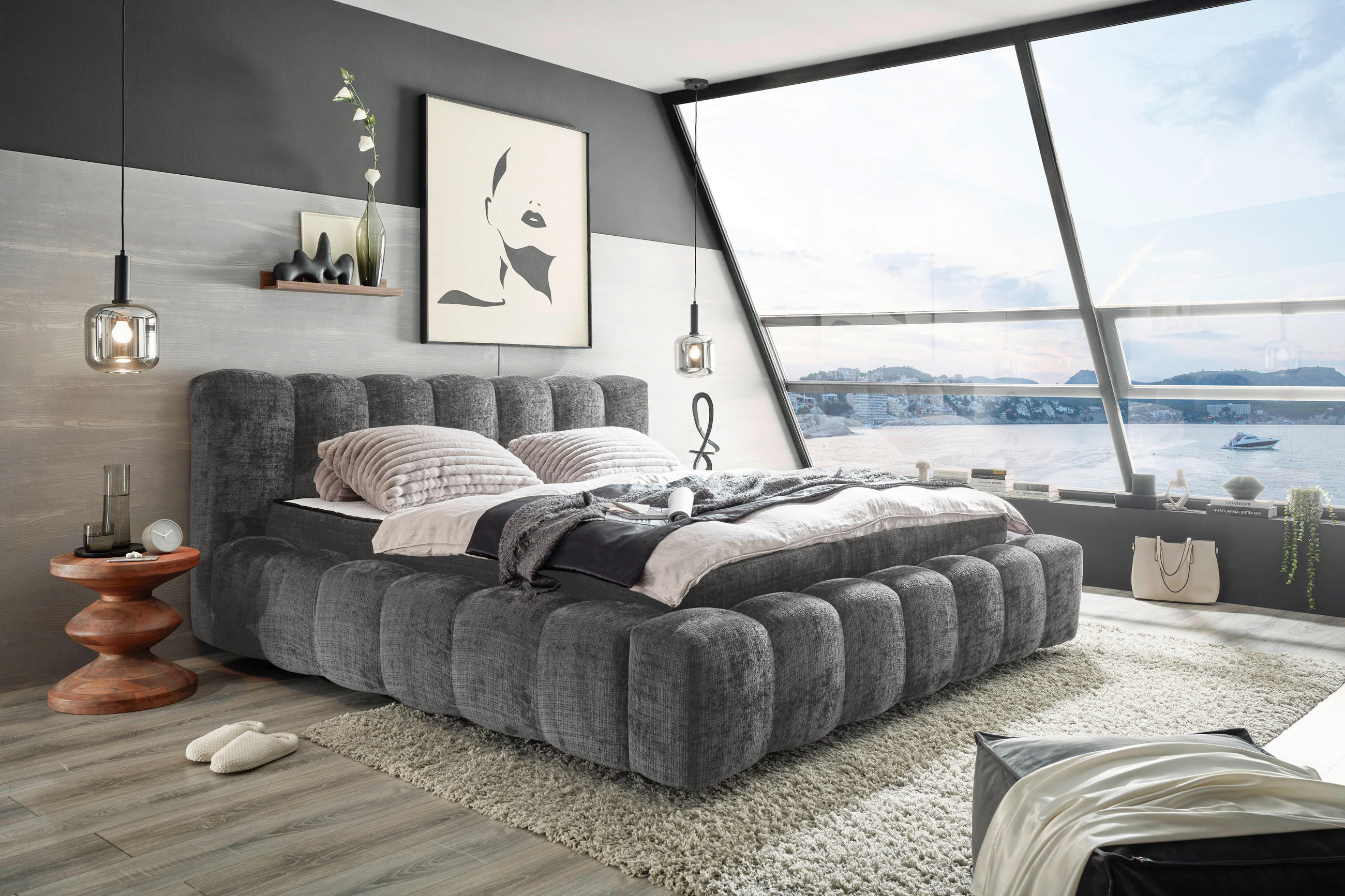 Pat Tapițat, 180/200 cm, gri