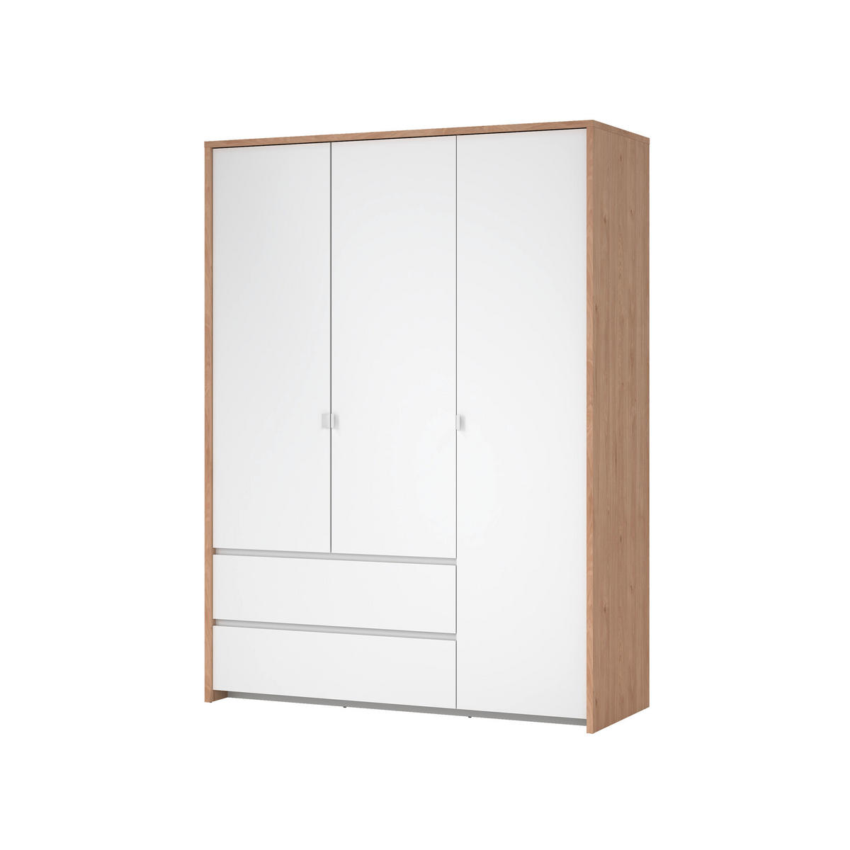 DREHTÜRENSCHRANK 149/202/58 cm 3-türig Eichefarben, Weiß  - Eichefarben/Silberfarben, KONVENTIONELL, Holzwerkstoff/Metall (149/202/58cm) - Boxxx