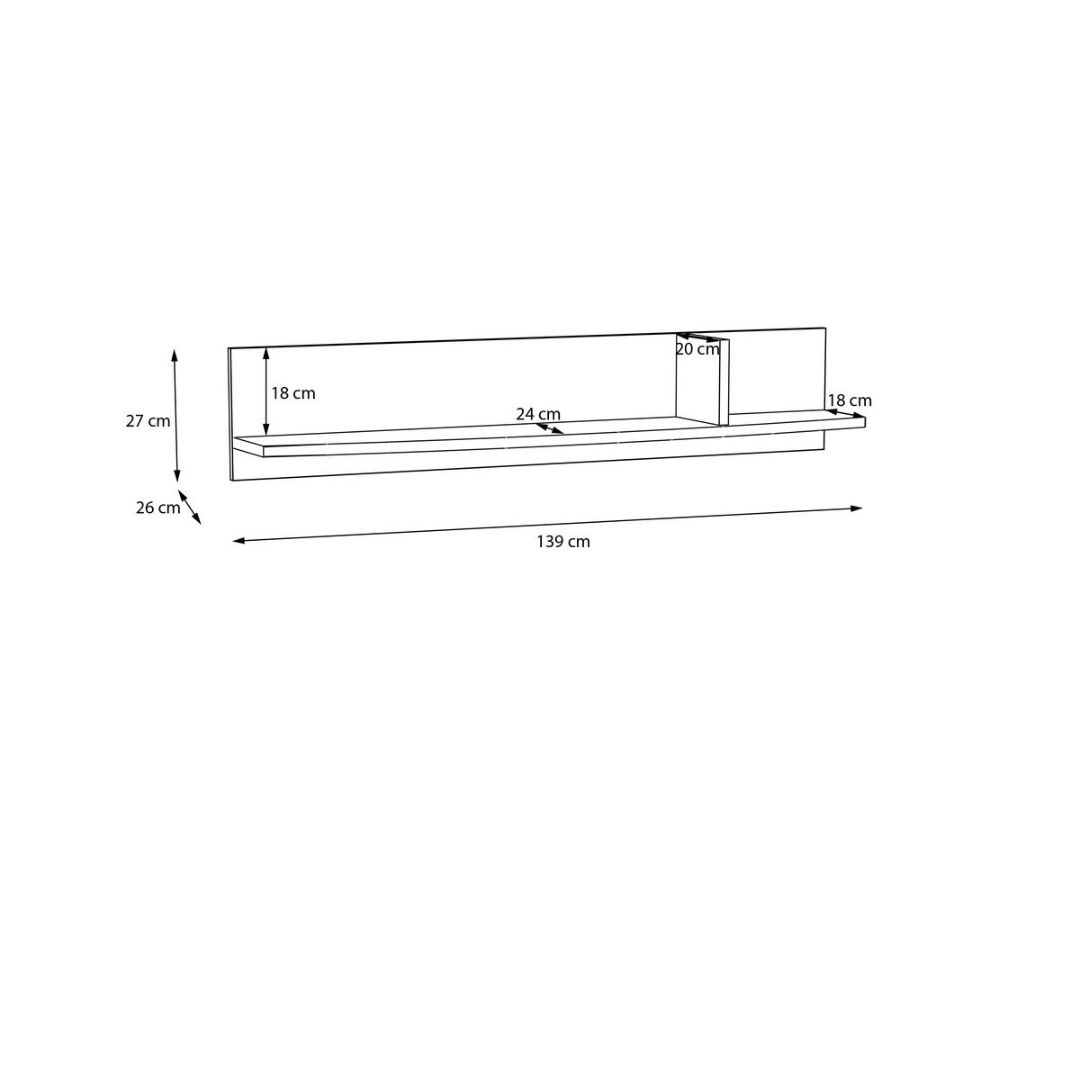 Panou De Perete 139/27/26 cm  - culoare lemn stejar/alb lucios intens, Basics, material pe bază de lemn (139/27/26cm) - Xora