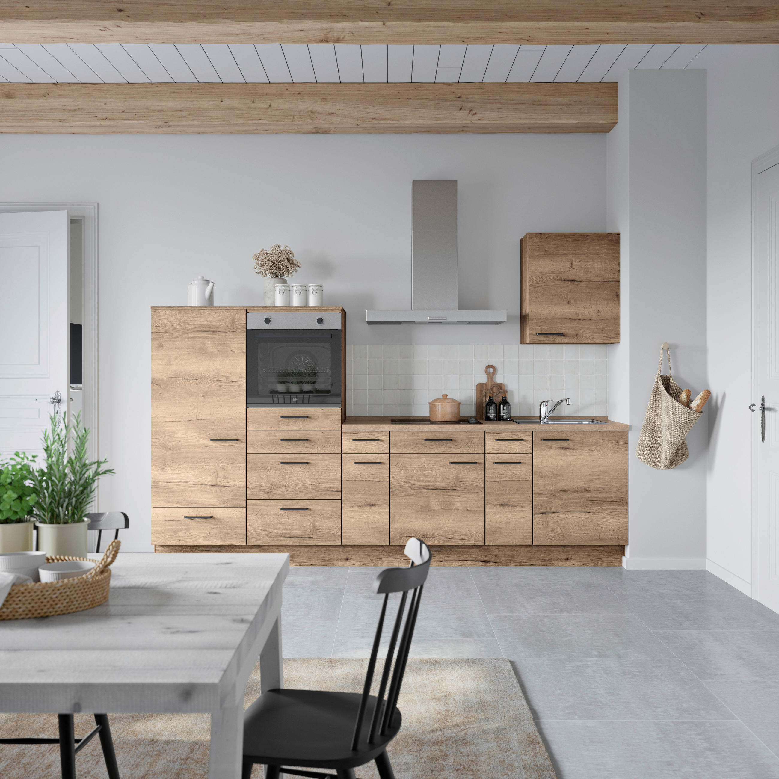 KÜCHENBLOCK 300 cm   in Eiche dunkel  - Eiche dunkel/Eichefarben, MODERN, Holzwerkstoff/Metall (300cm) - Nobilia