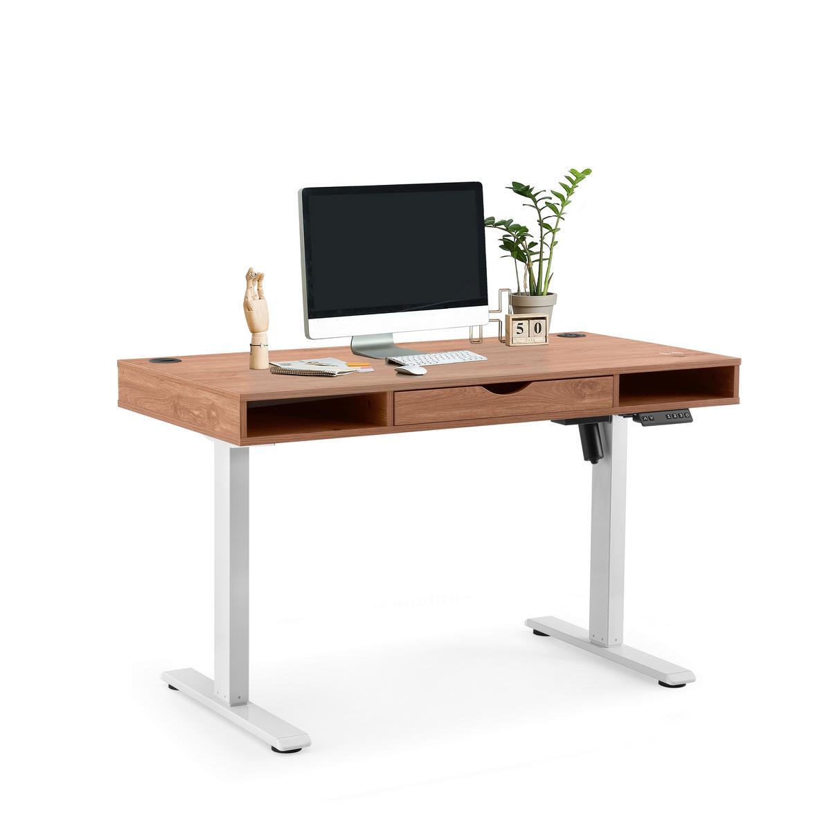 SCHREIBTISCH 120/60/72-110 cm  in Weiß, Eichefarben  - Eichefarben/Weiß, MODERN, Holz/Metall (120/60/72-110cm) - MID.YOU