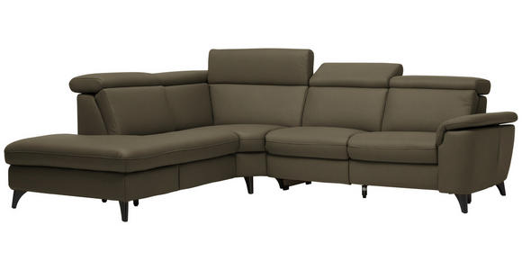 ECKSOFA in Echtleder Olivgrün  - Schwarz/Olivgrün, Design, Leder/Metall (239/289cm) - Cantus