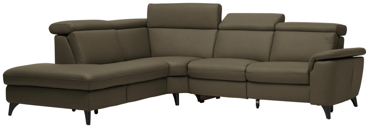 ECKSOFA in Echtleder Olivgrün  - Schwarz/Olivgrün, Design, Leder/Metall (239/285cm) - Cantus