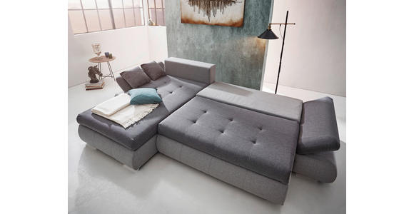 ECKSOFA in Webstoff Hellgrau, Grau 302/187 cm - Chromfarben/Dunkelgrau, Design, Kunststoff/Textil (302/187cm) - Carryhome