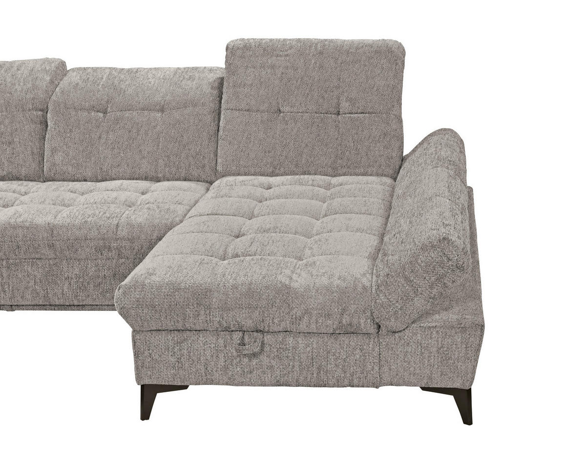 WOHNLANDSCHAFT Mikrovelours Taupe  - Taupe/Schwarz, Modern, Kunststoff/Textil (245/348/168cm) - MID.YOU