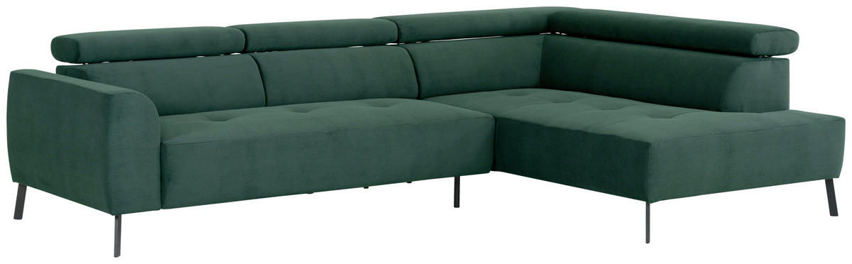 ECKSOFA in Feincord Waldgrün  - Waldgrün/Schwarz, Design, Textil/Metall (280/205cm) - MID.YOU