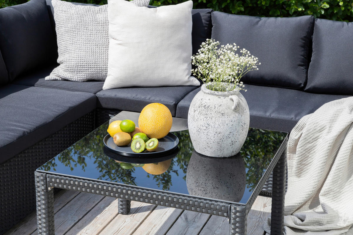 LOUNGEGRUPP  - svart, Klassisk, glas/textil - Gardenson