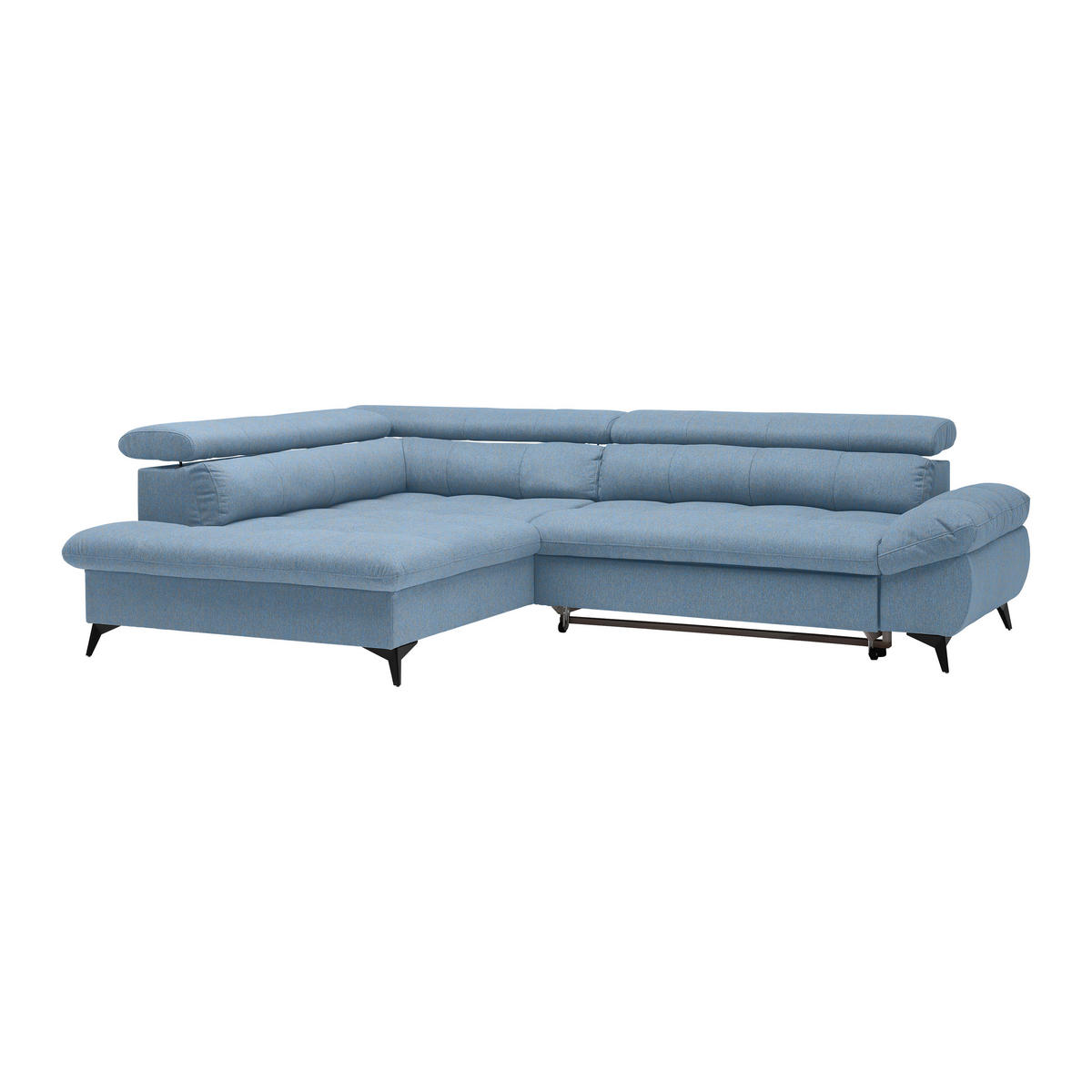 ECKSOFA Chenille Hellblau  - Schwarz/Hellblau, Modern, Textil/Metall (201/296cm) - Livetastic