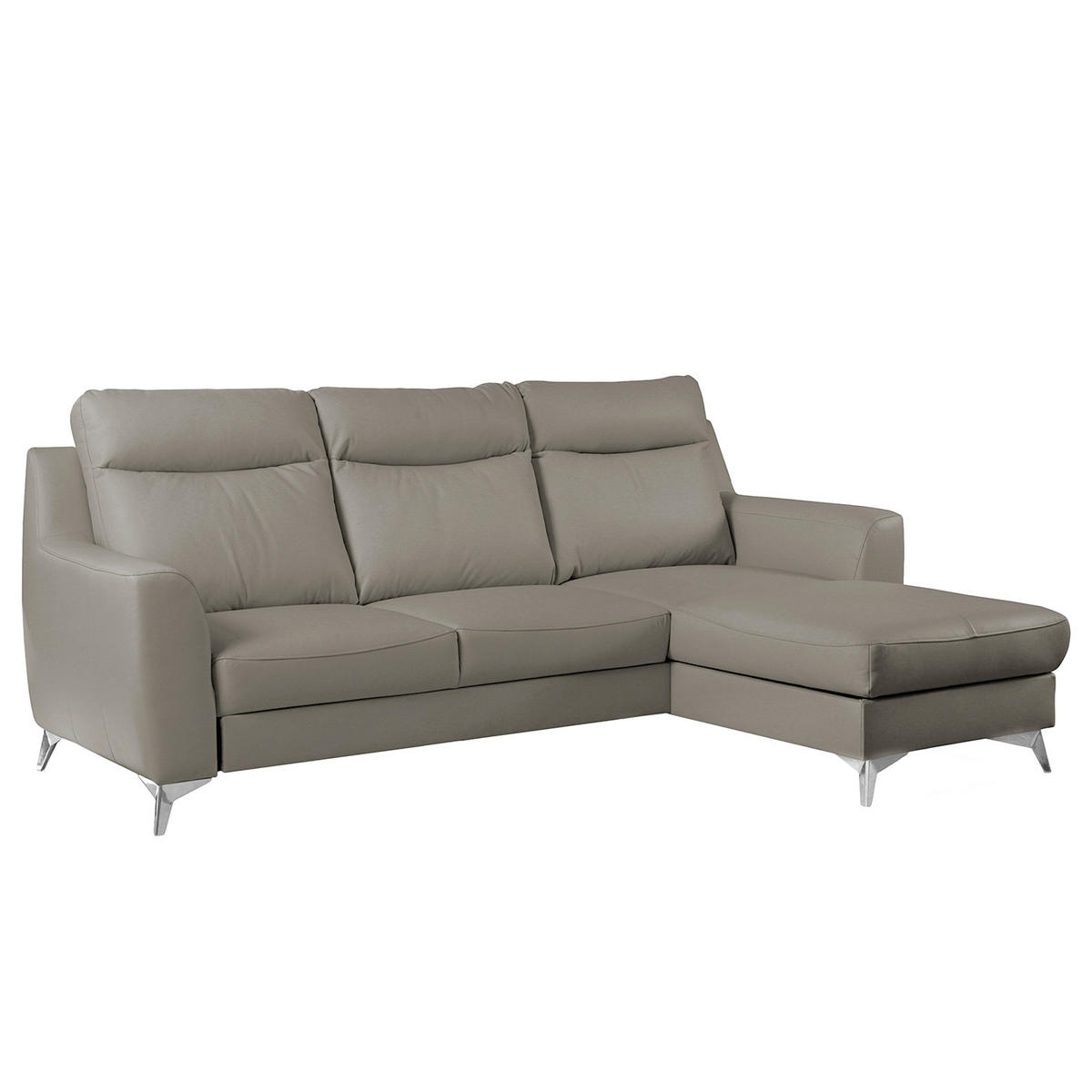 ECKSOFA Lederlook Echtleder Schlammfarben  - Chromfarben/Schlammfarben, Design, Leder/Textil (236/168cm) - Livetastic
