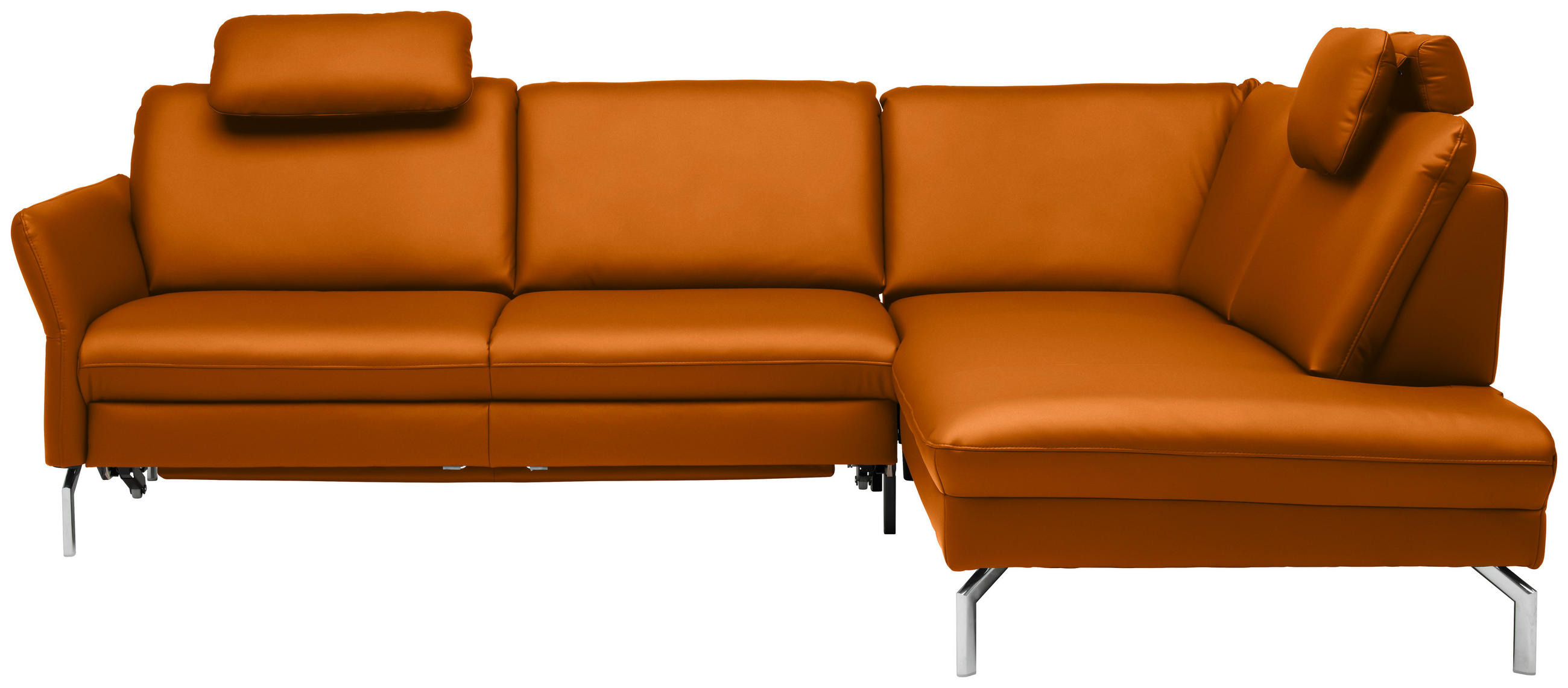 ECKSOFA in Echtleder Orange  284/220 cm  - Alufarben/Orange, KONVENTIONELL, Leder/Metall (284/220cm) - Beldomo Premium