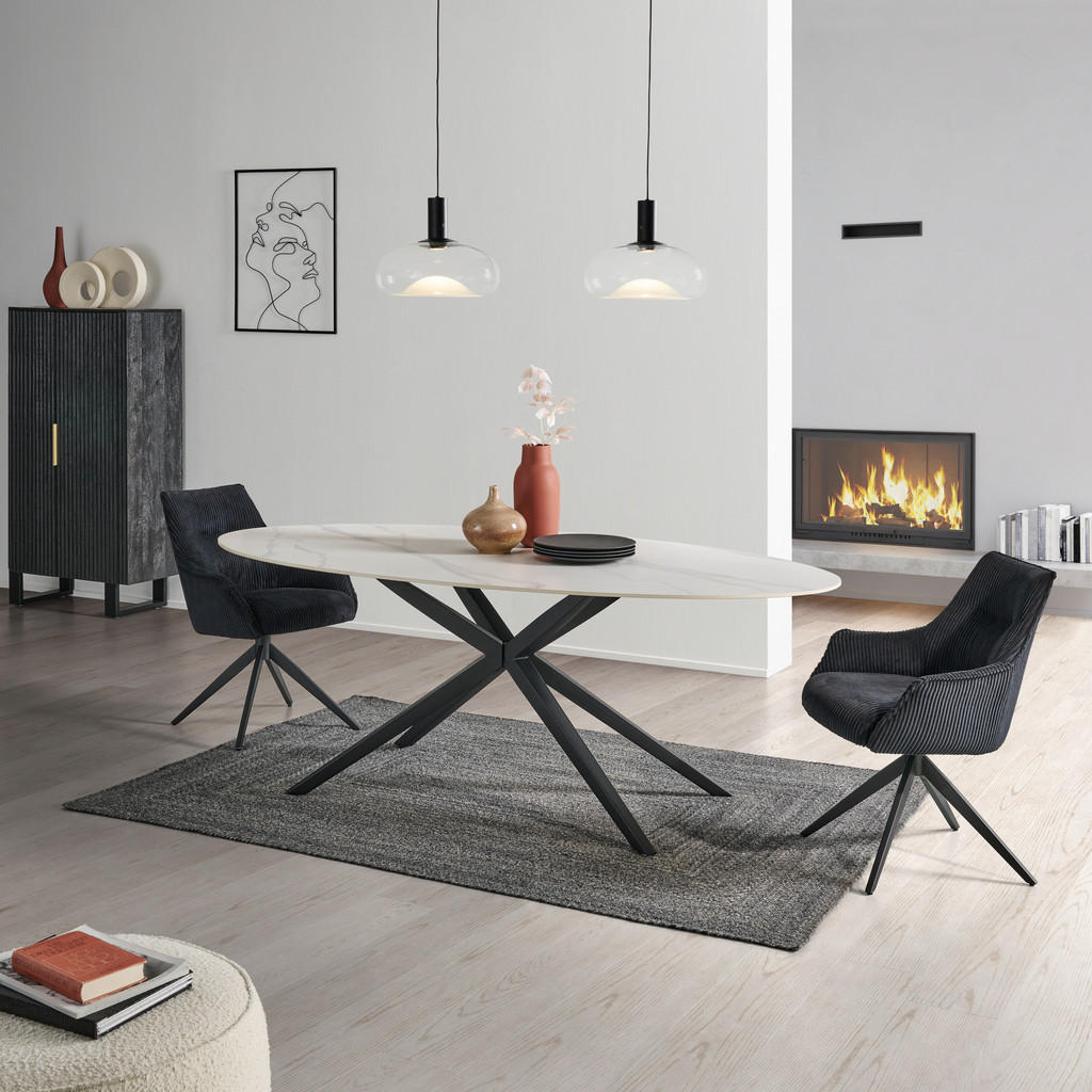 Thumbnail - Livetastic Esstisch, Weiß, Metall, Keramik, oval, X-Form, 110x76x210 cm, Esszimmer, Tische, Esstische, Esstische oval