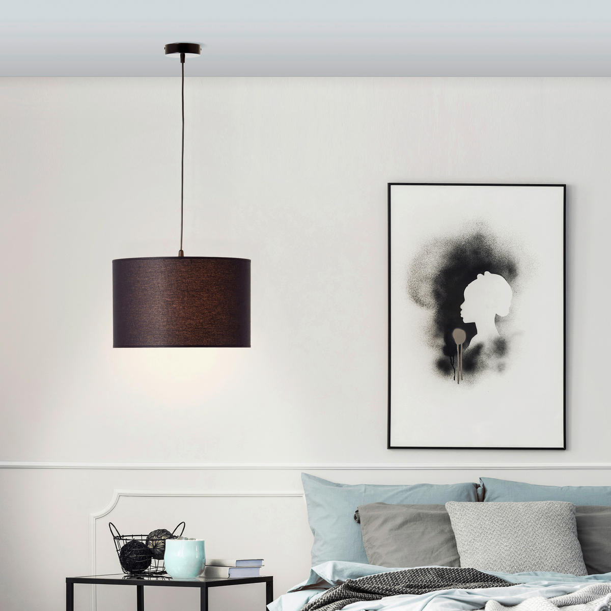 PENDELLEUCHTE 38/120 cm   - Schwarz, KONVENTIONELL, Textil/Metall (38/120cm) - Brilliant