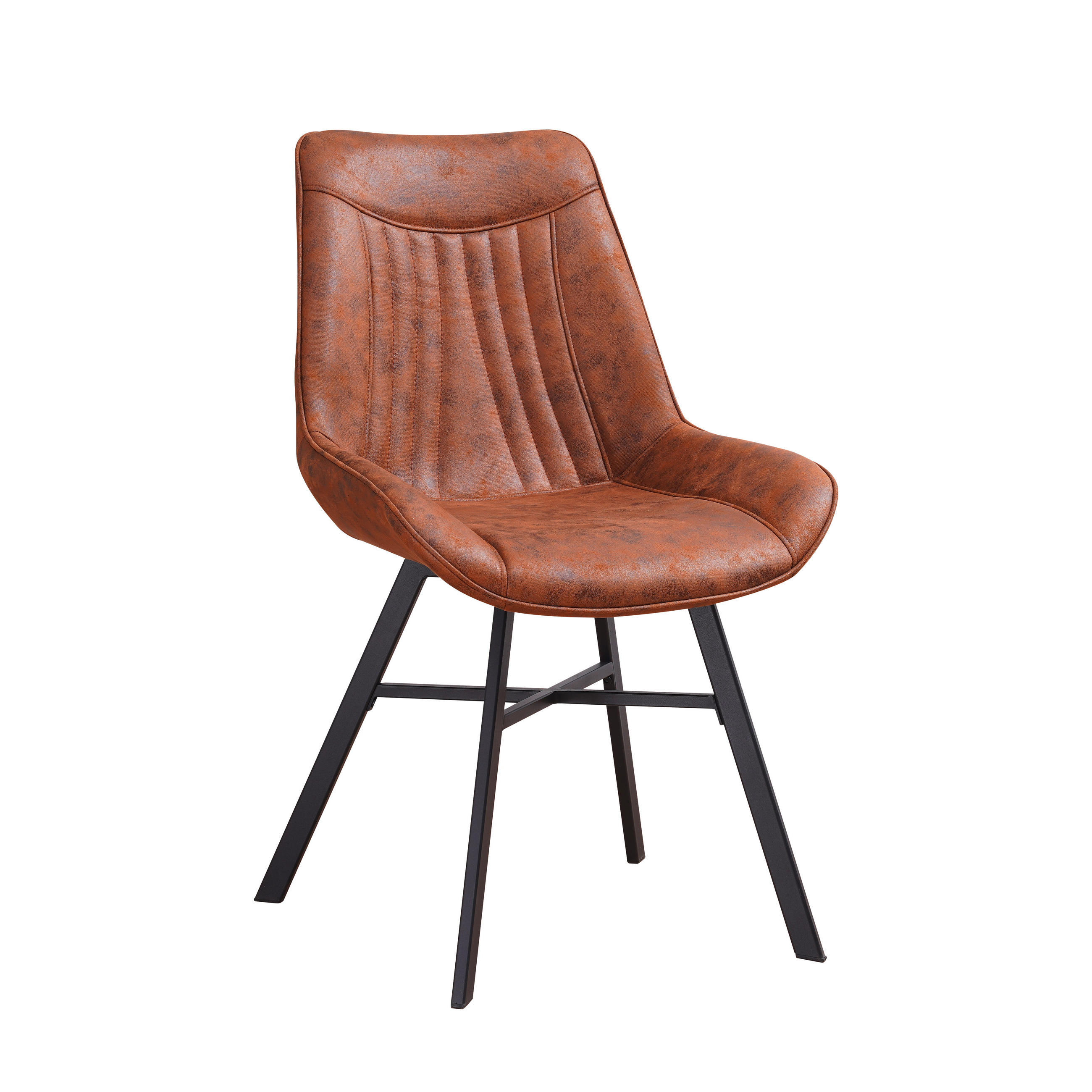STUHL-SET 2 Stück  in Mikrofaser  - Cognac/Schwarz, MODERN, Textil/Metall (53/87/63,5cm) - MID.YOU