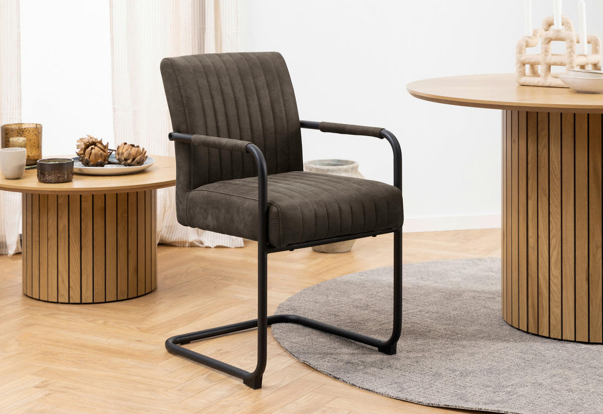 STOLICA S NASLONOM ZA RUKE  antracit, smeđa  tekstil      - svijetlo smeđa/crna, Design, tekstil/metal (50,5/84,5/64,5cm) - MID.YOU