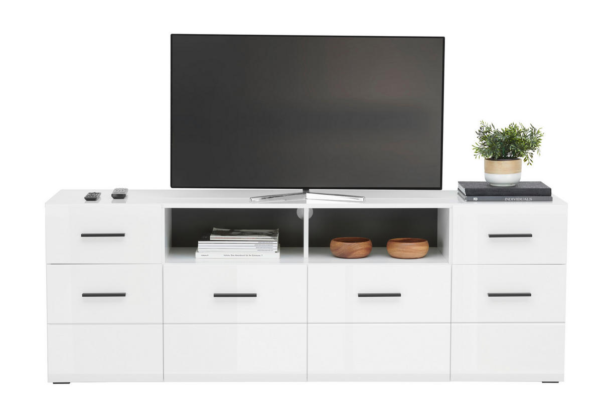 COMODĂ TV 180/63,7/41,6 cm  - alb/antracit, Modern, plastic/material pe bază de lemn (180/63,7/41,6cm) - Hom`in