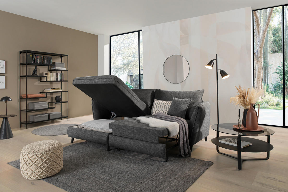 HÖRNSOFFA i struktur antracit  - svart/antracit, Design, trä/textil (245/161cm) - Livetastic