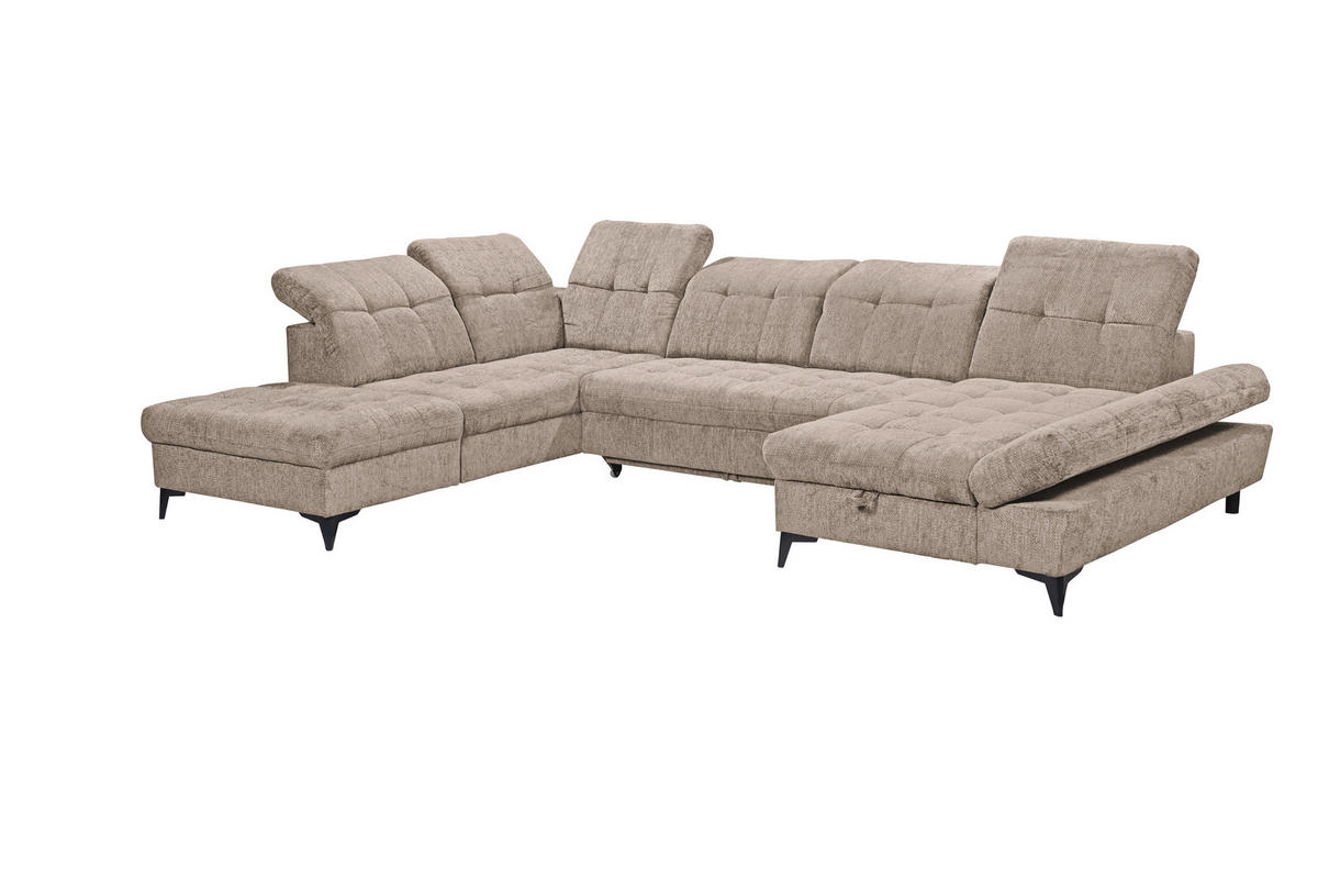 WOHNLANDSCHAFT Mikrovelours Beige  - Beige/Schwarz, Modern, Kunststoff/Textil (245/348/168cm) - MID.YOU
