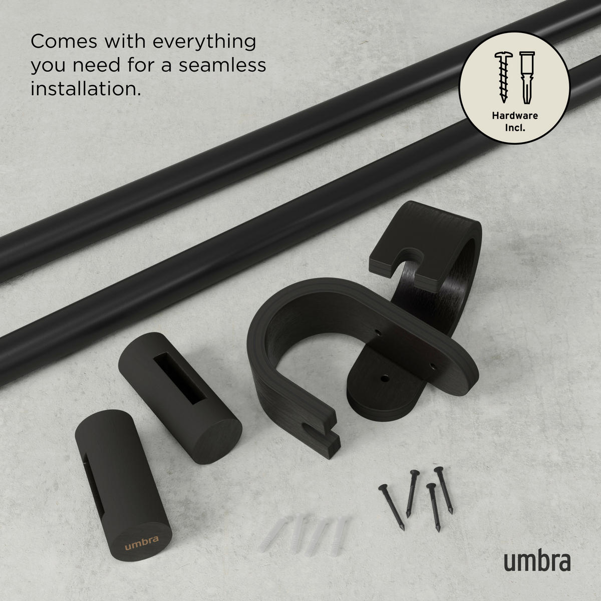 VORHANGSTANGENSET  107-305 cm  - Schwarz, KONVENTIONELL, Holz/Metall (107-305cm) - Umbra