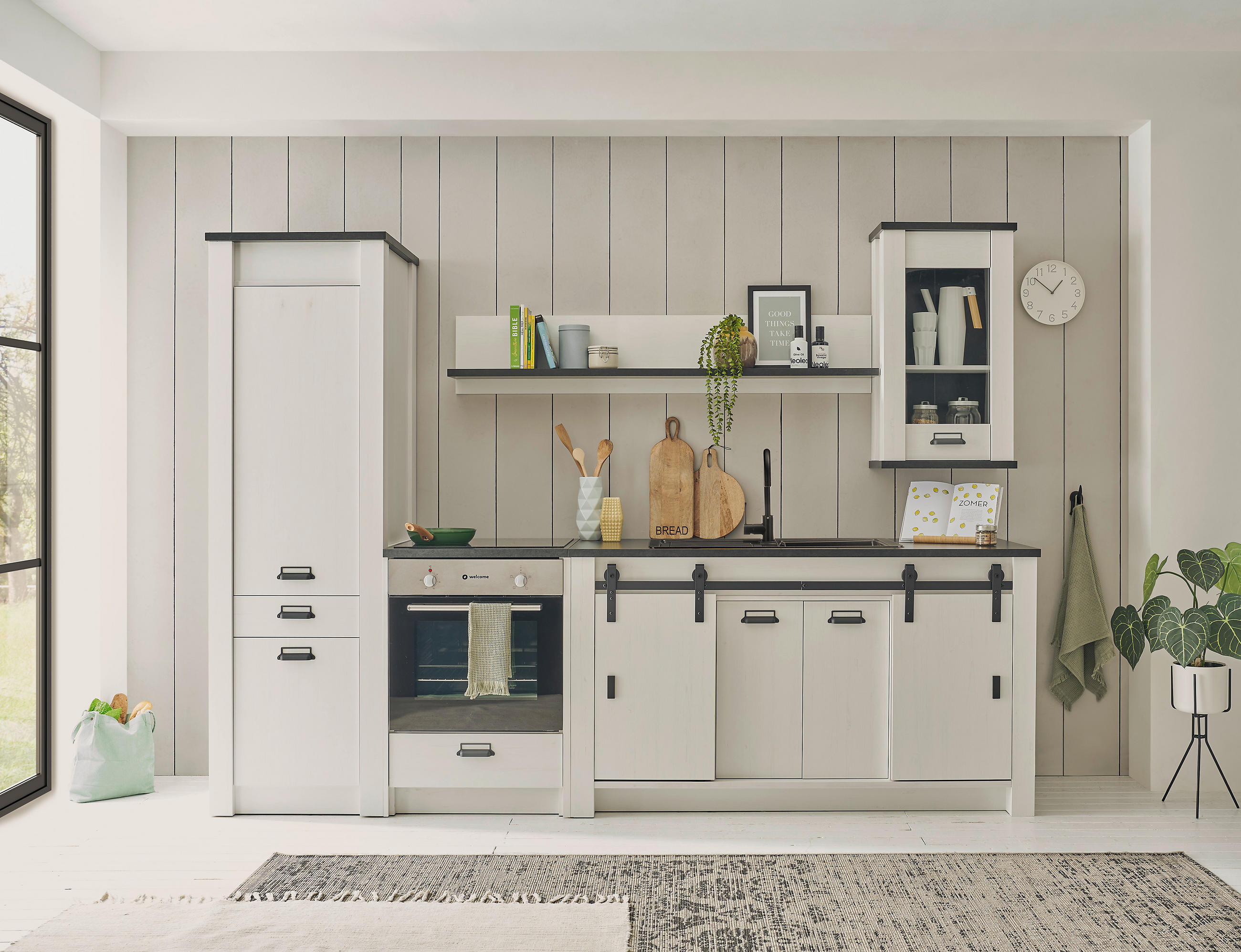 KÜCHENLEERBLOCK SHERWOOD 286 cm  in Anthrazit, Weiß  - Anthrazit/Schwarz, Trend, Holzwerkstoff/Metall (286cm) - MID.YOU
