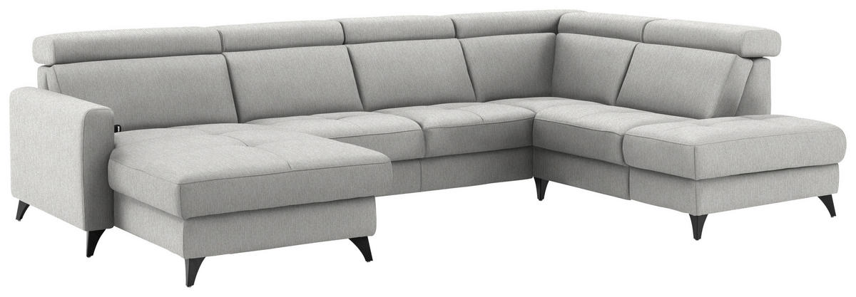 WOHNLANDSCHAFT Flachgewebe Sandfarben  - Sandfarben/Schwarz, Konventionell, Textil/Metall (174/333/215cm) - Beldomo System