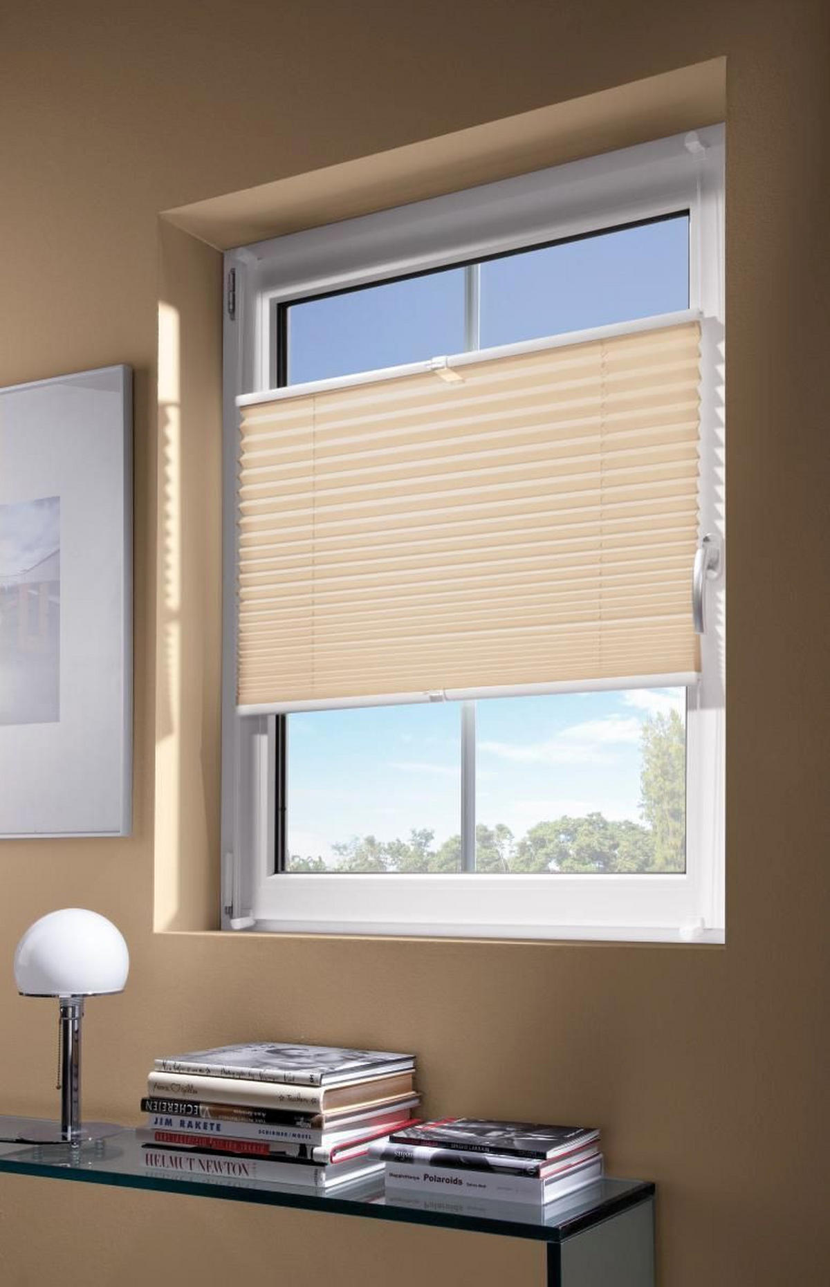 PLISSEE  halbtransparent   100/130 cm   - Sandfarben, Basics, Textil (100/130cm)