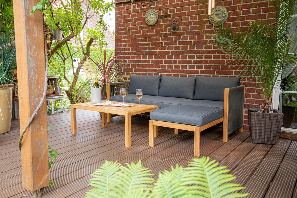 LOUNGEGARNITUR 198/132 cm Akazie  - Schwarz/Grau, Basics, Holz/Textil (198/132cm) - Acamp