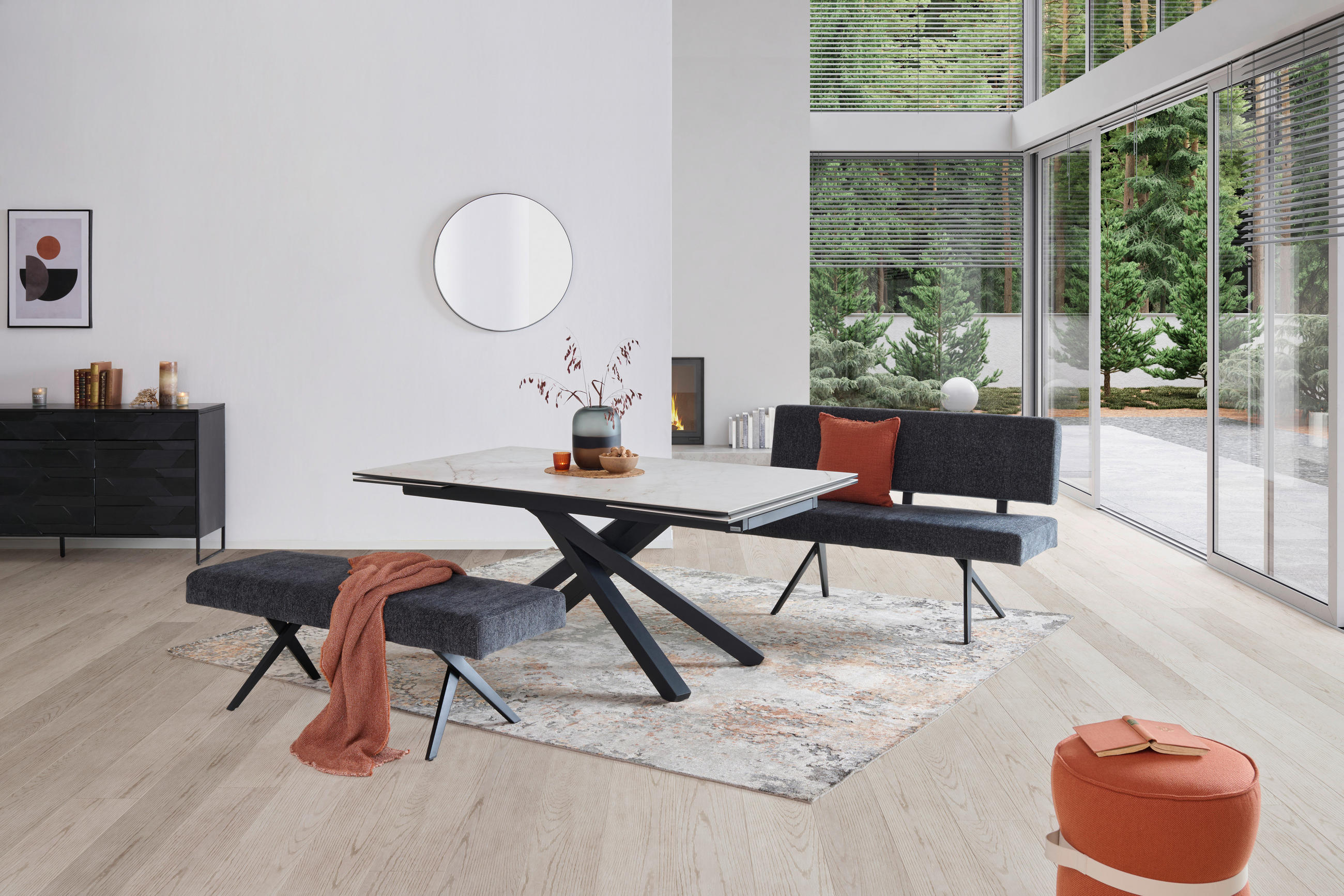 SITZBANK in Metall, Textil Dunkelgrau  - Dunkelgrau/Schwarz, KONVENTIONELL, Textil/Metall (140/90/62cm) - MID.YOU