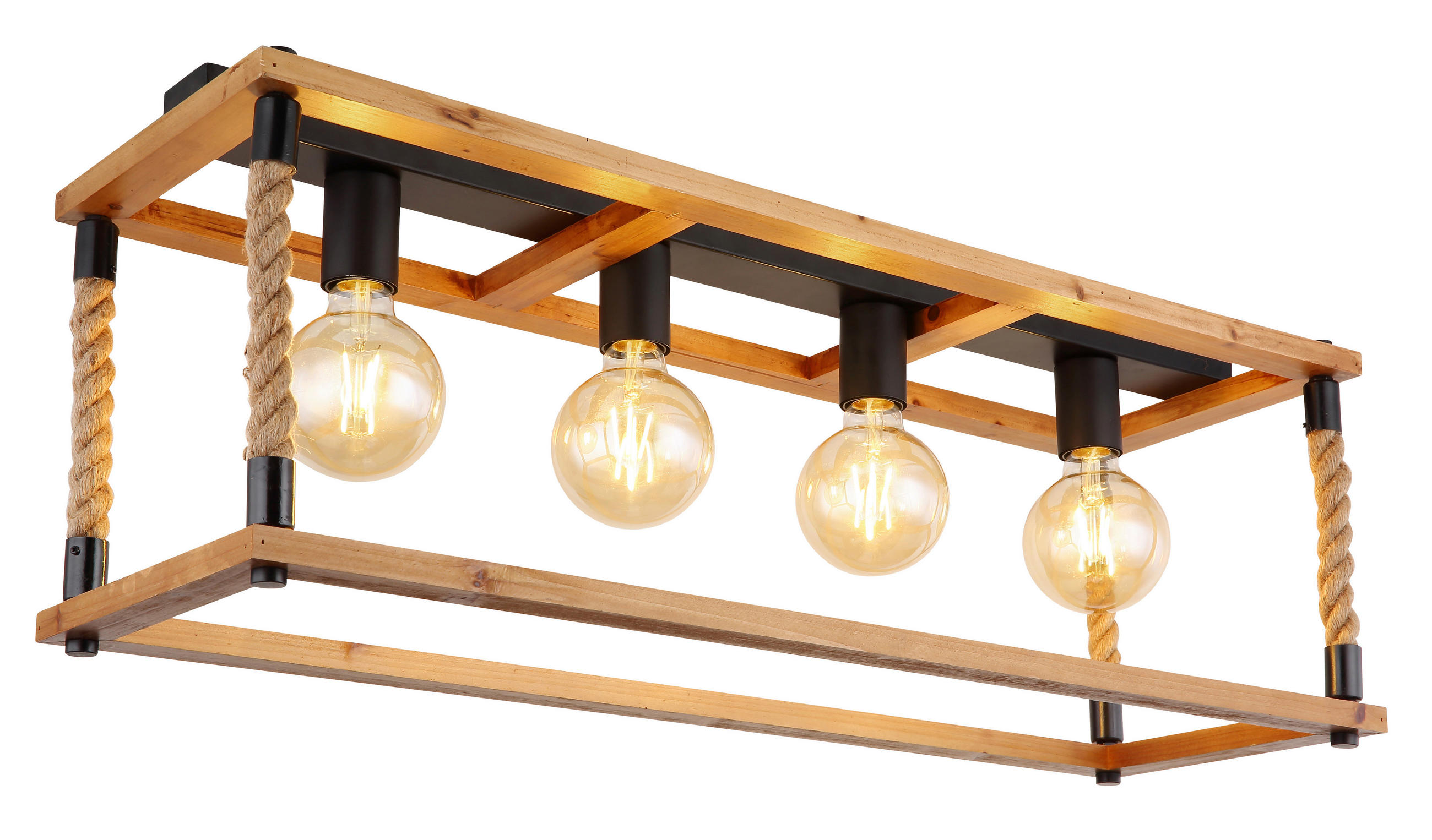 DECKENLEUCHTE Vernon 80/25/31 cm   - Schwarz/Braun, Natur, Naturmaterialien/Holz (80/25/31cm) - Globo
