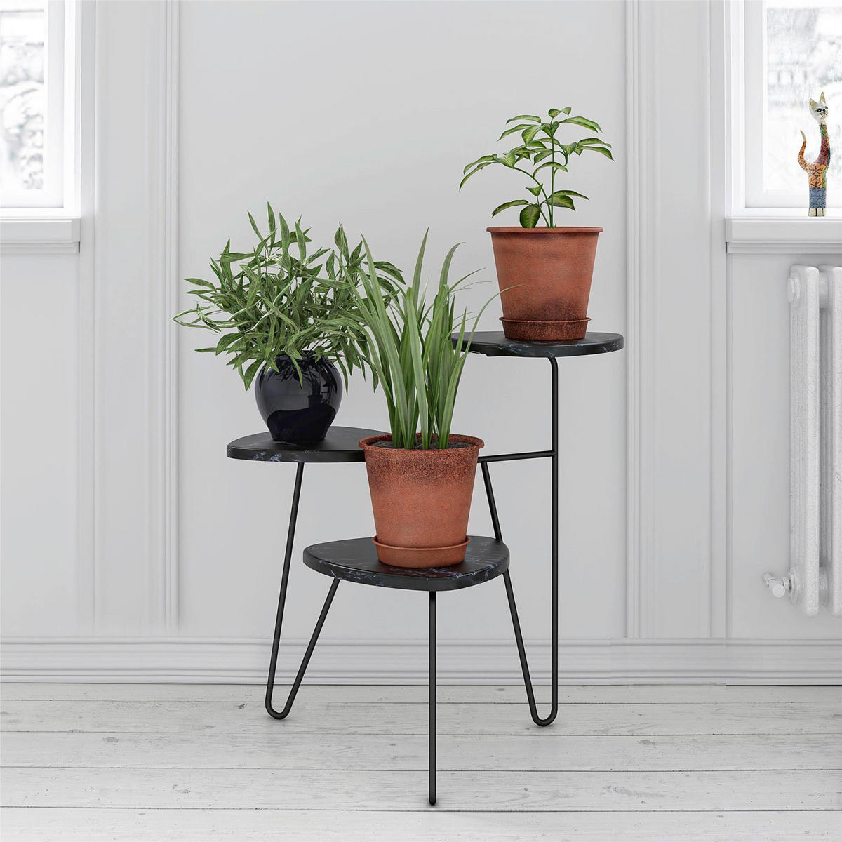 BLUMENSTÄNDER in Metall, Holzwerkstoff  - Schwarz, Design, Holzwerkstoff/Metall (55/63/52cm) - MID.YOU