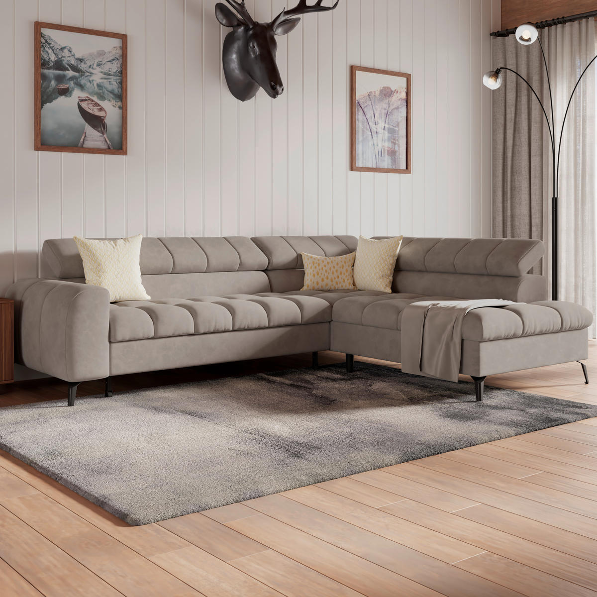 ECKSOFA Grau  - Schwarz/Grau, Trend, Kunststoff/Textil (261/203cm) - Livetastic