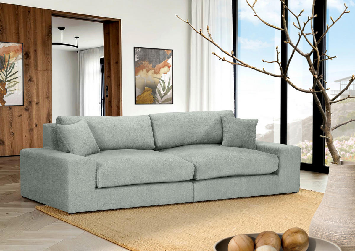 BIGSOFA Struktur, Bouclé Eukalyptusholzfarben  - Greige/Eukalyptusholzfarben, Modern, Kunststoff/Textil (240/76/125cm) - Landscape