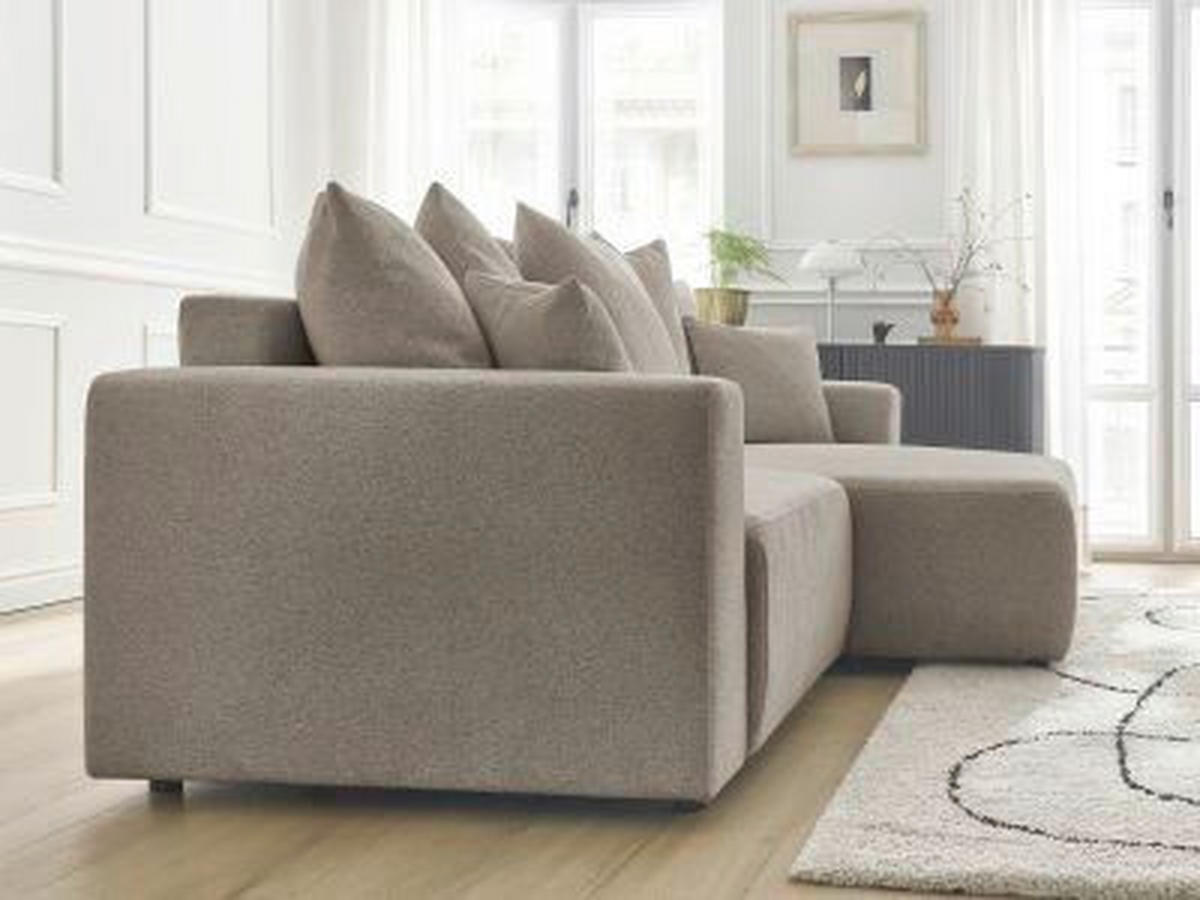 ECKSOFA Ottomane rechts  ATILLA Taupe Flachgewebe  - Taupe/Schwarz, MODERN, Kunststoff/Textil (244/149cm)