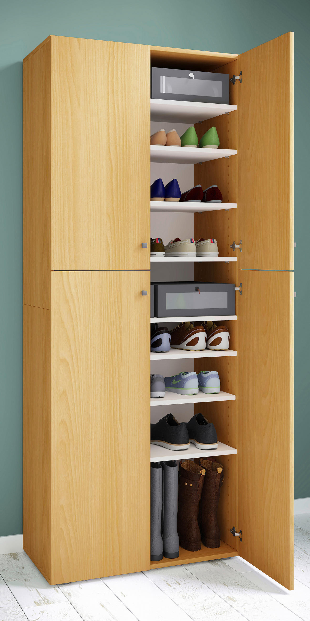 SCHUHSCHRANK in 70/182/37 cm - Silberfarben/Buchefarben, Konventionell, Holzwerkstoff/Kunststoff (70/182/37cm) - MID.YOU