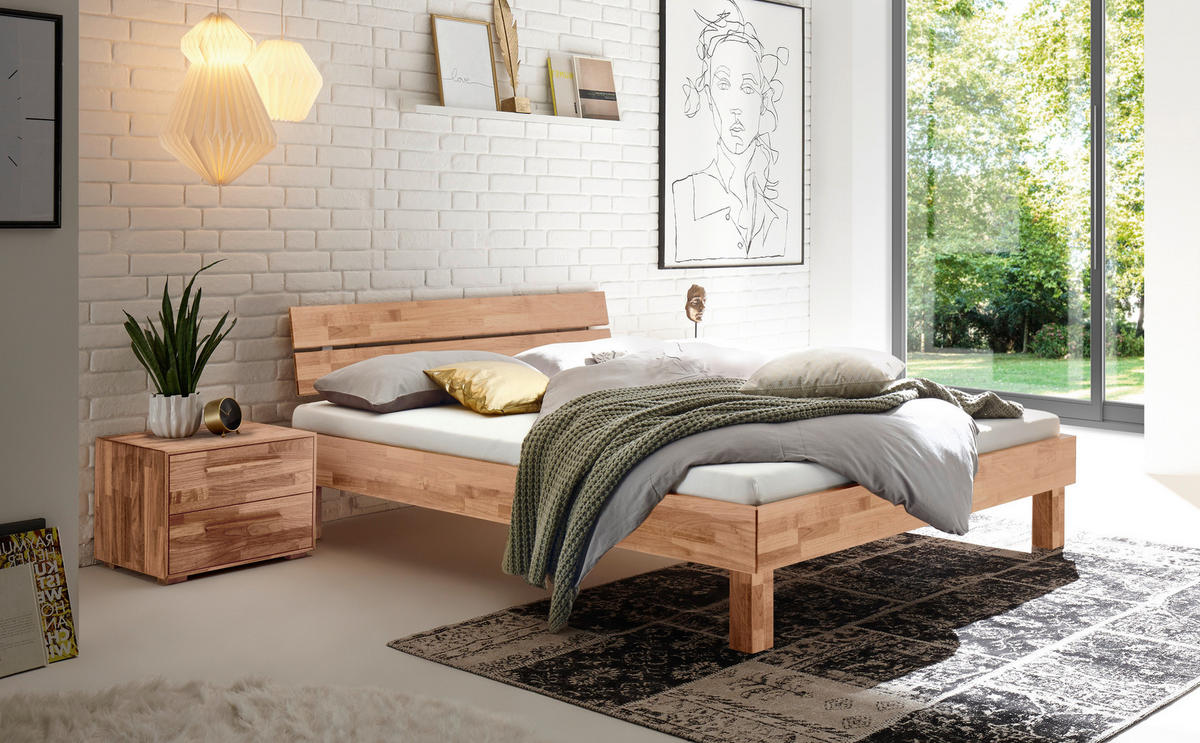 BETT 200/200 cm  in Kernbuche  - Buchefarben/Kernbuche, Natur, Holz (200/200cm) - Hasena