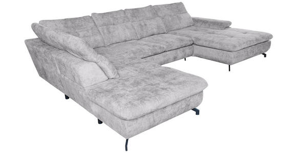 WOHNLANDSCHAFT Hellgrau Struktur  - Hellgrau/Schwarz, KONVENTIONELL, Textil/Metall (253/357/188cm) - Carryhome