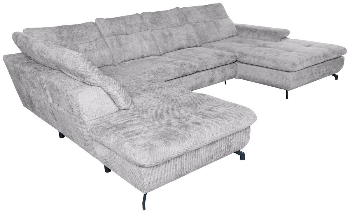 WOHNLANDSCHAFT Hellgrau Struktur  - Hellgrau/Schwarz, KONVENTIONELL, Textil/Metall (253/357/188cm) - Carryhome