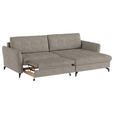 ECKSOFA in Flachgewebe, Leinenoptik Hellbraun  - Hellbraun/Schwarz, Design, Textil/Metall (242/170cm) - Xora