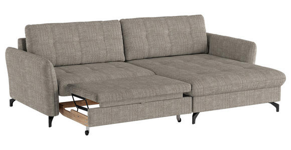 ECKSOFA in Flachgewebe, Leinenoptik Hellbraun  - Hellbraun/Schwarz, Design, Textil/Metall (242/170cm) - Xora