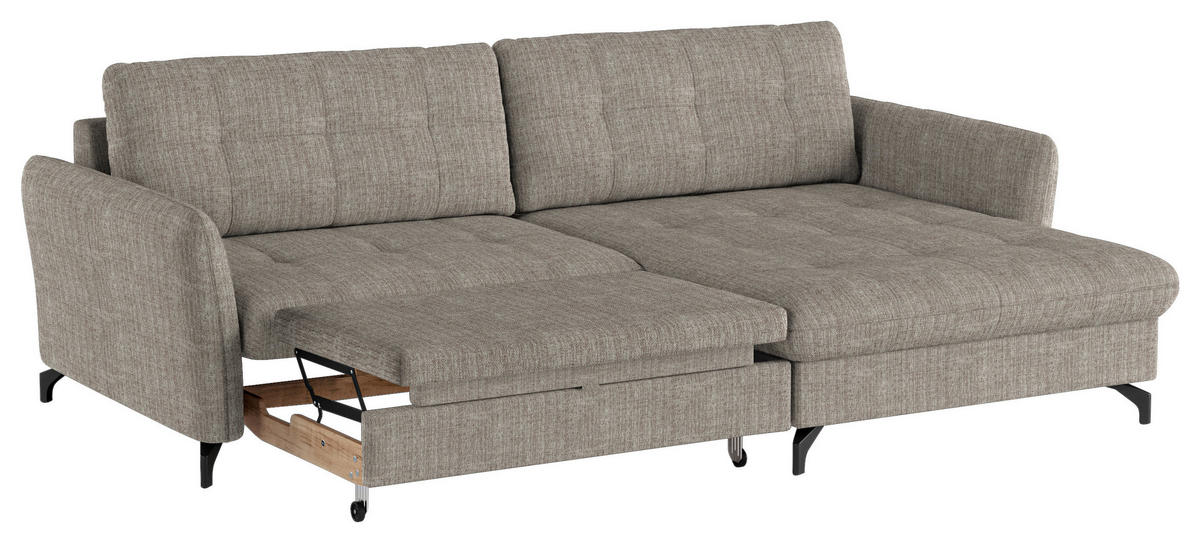 ECKSOFA in Flachgewebe, Leinenoptik Hellbraun  - Hellbraun/Schwarz, Design, Textil/Metall (242/170cm) - Xora