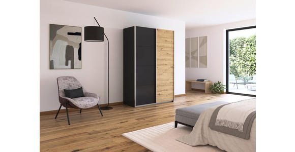 SCHWEBETÜRENSCHRANK  in Grau, Eiche Artisan  - Alufarben/Eiche Artisan, KONVENTIONELL, Holzwerkstoff/Metall (136/229/62cm) - Xora