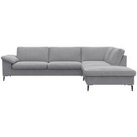 ECKSOFA Hellgrau Chenille, Webstoff, Flachgewebe  - Hellgrau/Alufarben, Design, Textil/Metall (279/225cm) - Livetastic