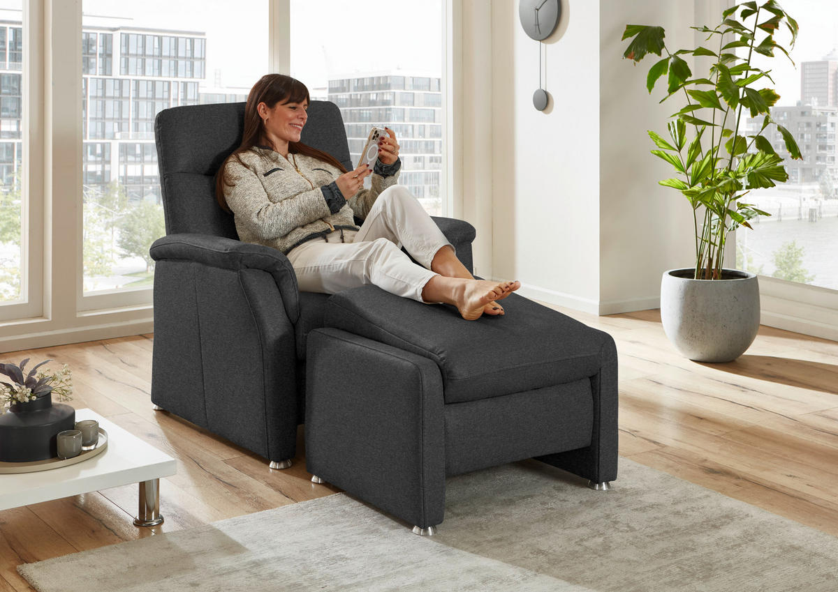 SESSEL in Flachgewebe Dunkelgrau  - Dunkelgrau/Alufarben, KONVENTIONELL, Textil/Metall (90/100/89cm) - Beldomo Comfort