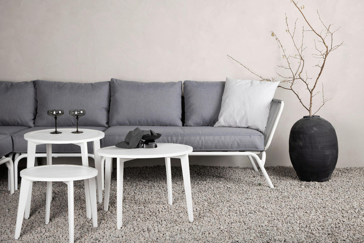DINING-LOUNGESET  - Weiß/Grau, KONVENTIONELL, Textil/Metall - Gardenson