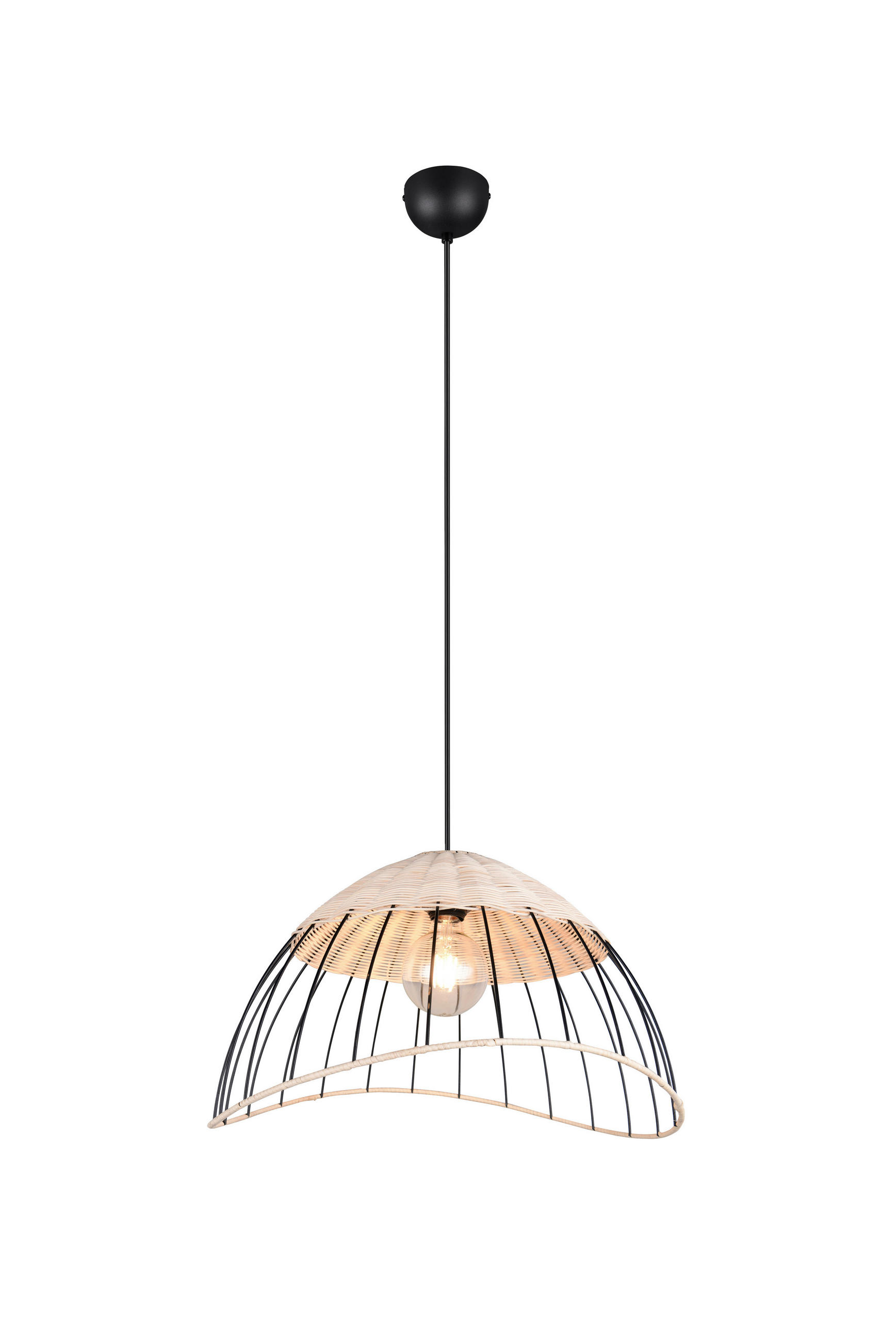 HÄNGELEUCHTE 48/150 cm    - Schwarz/Naturfarben, Design, Holz/Metall (48/150cm)