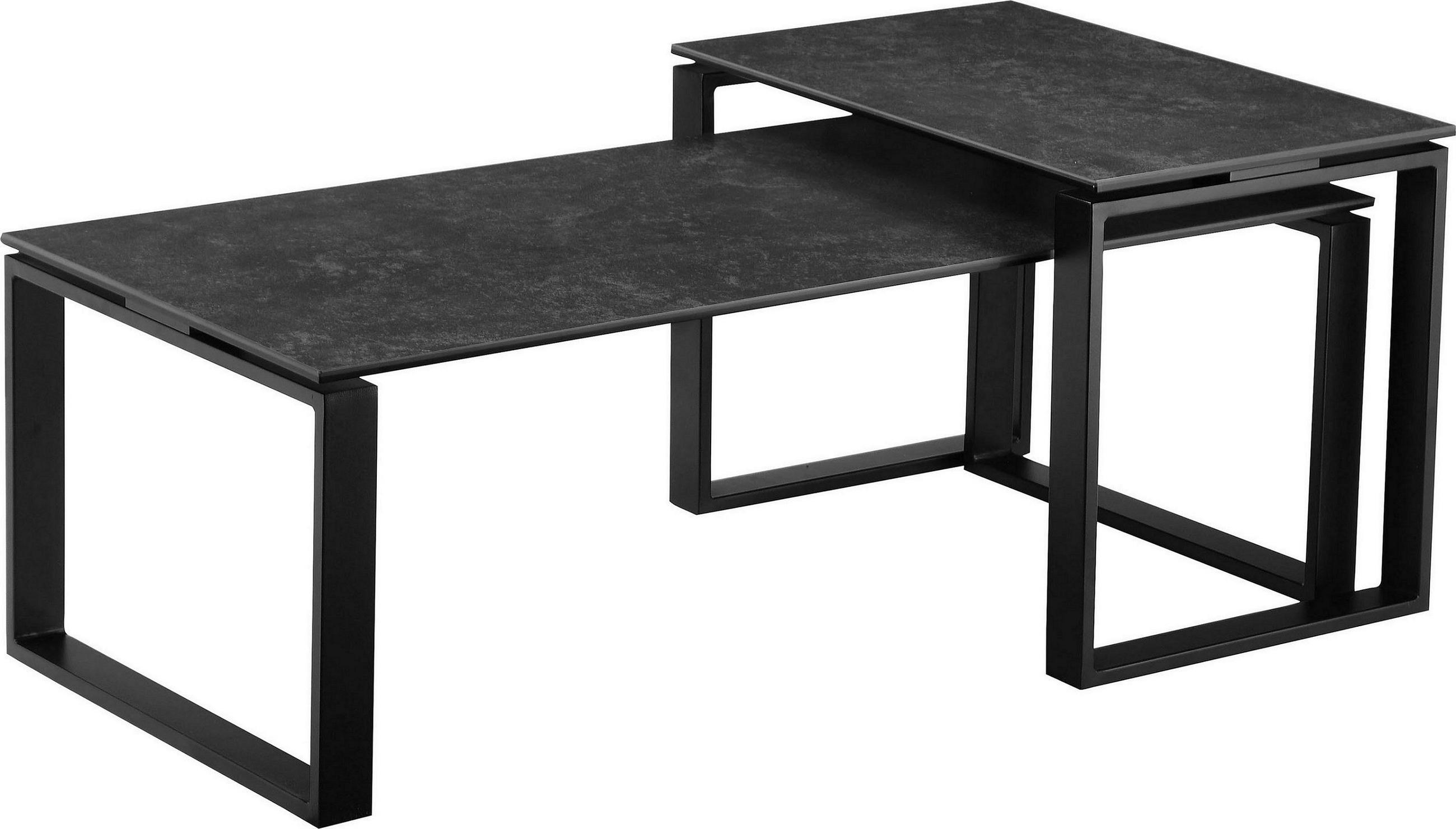 COUCHTISCHSET ESG, Klarglas rechteckig Schwarz, Dunkelgrau  - Dunkelgrau/Schwarz, Design, Glas/Keramik - Hom`in