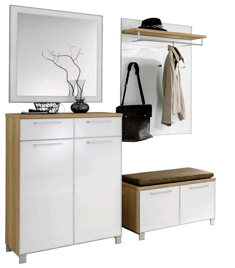 GARDEROBE Weiß, Eichefarben, Hellbraun - Hellbraun/Eichefarben, Design, Glas/Holz (175/195/40cm)